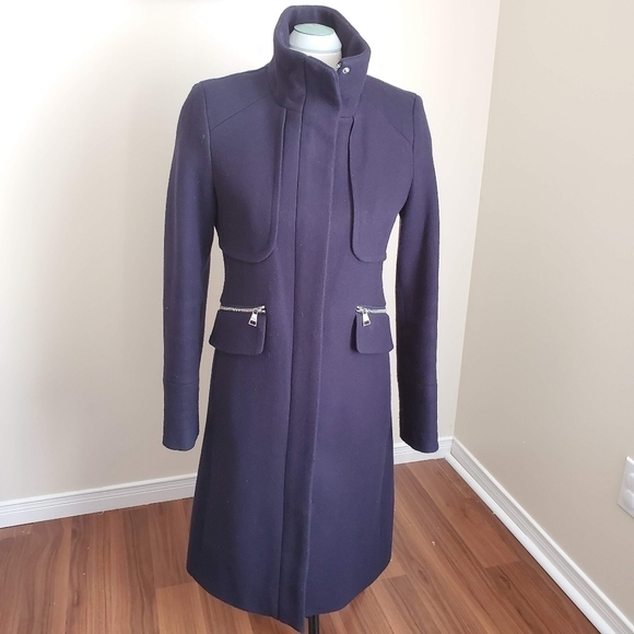 Karl Lagerfeld Wool Blended Stand-Collar Officer Coat Size Small - Picture 3 of 11